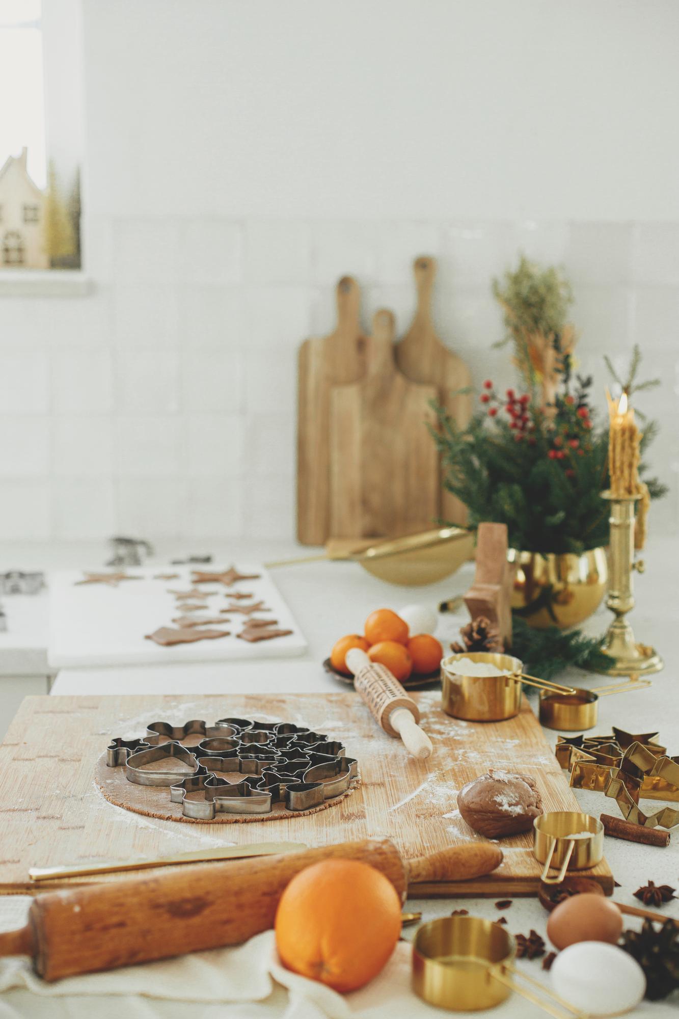 Interior of a small culinary studio with wooden table