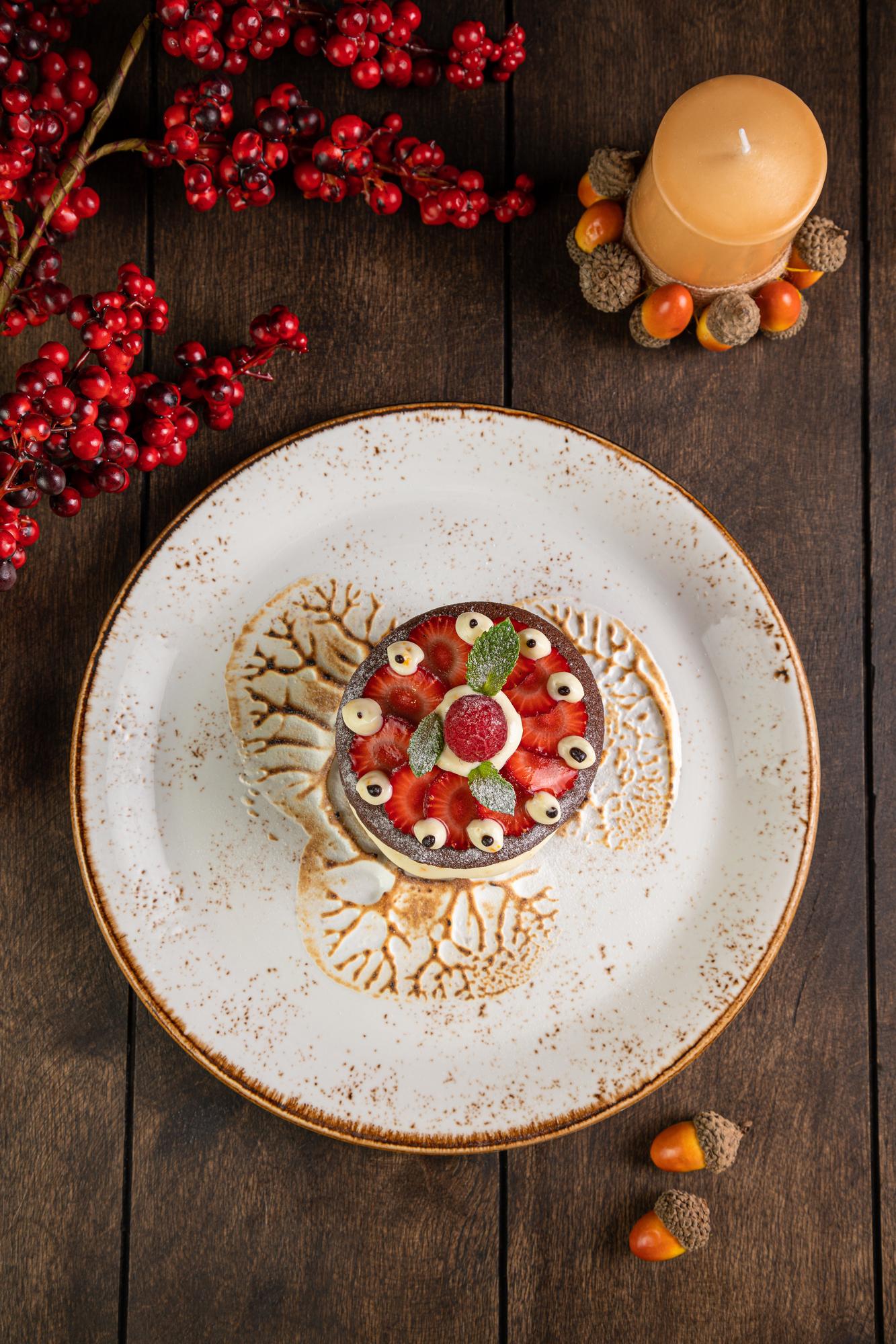 Plated seasonal entrée on ceramic plate